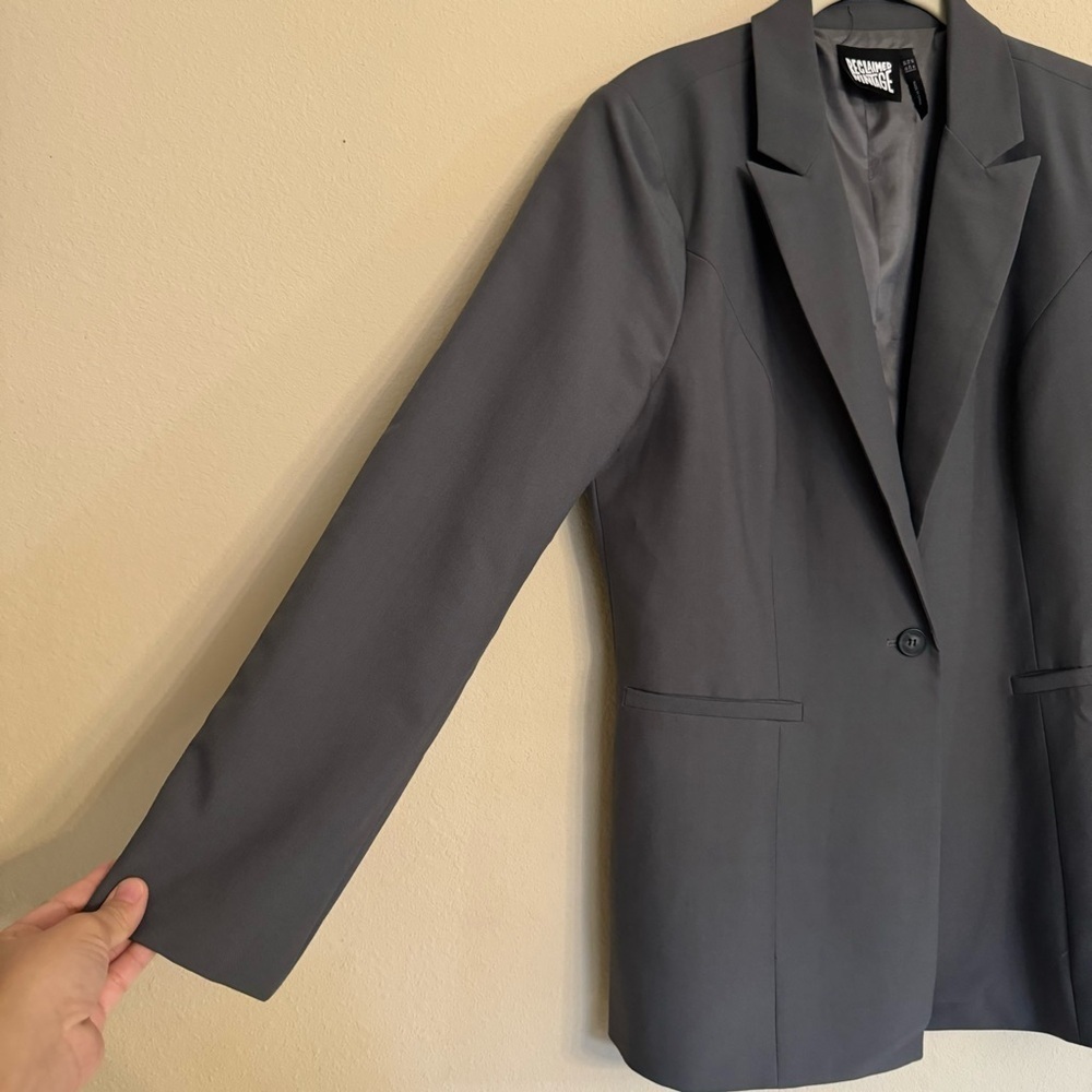 Reclaimed Vintage by ASOS Grey Business Blazer Jacket Sz 10 Professional Preppy